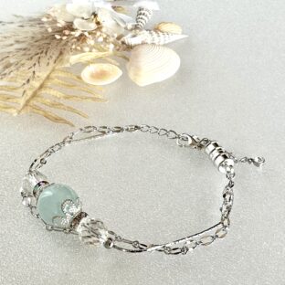 アクアマリンと水晶の2連シルバーチェーンブレスレット
