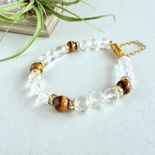 水晶とタイガーアイの金運ブレスレット　