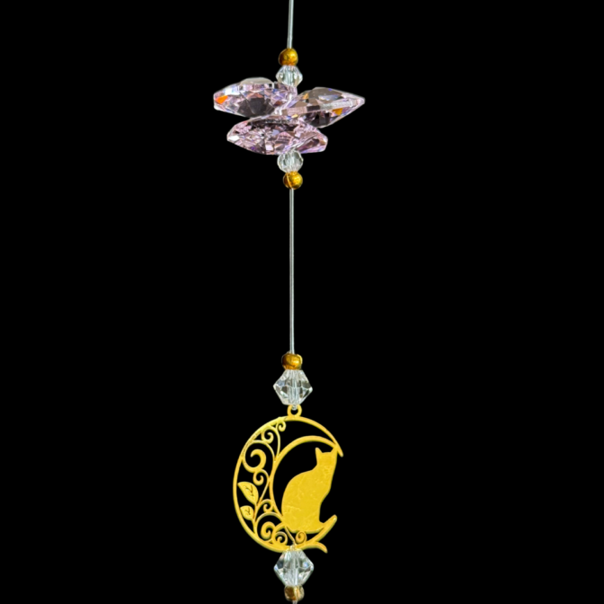 可愛い猫のキラキラサンキャッチャー/猫のチャームとピンクのオクタゴン