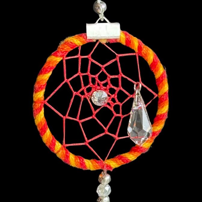 赤のキラキラドリームスサンキャッチャー/ドリームキャッチャー網の部分拡大