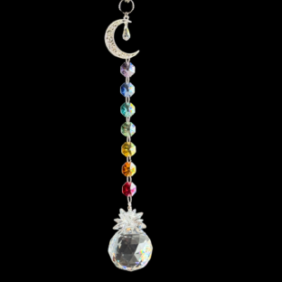 チャクラカラーのシルバー三日月チャームサンキャッチャー