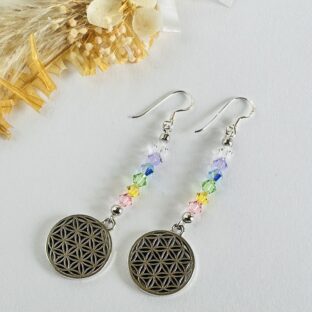 silver925ピアス　フラワーオブライフ付きのチャクラカラーピアス
