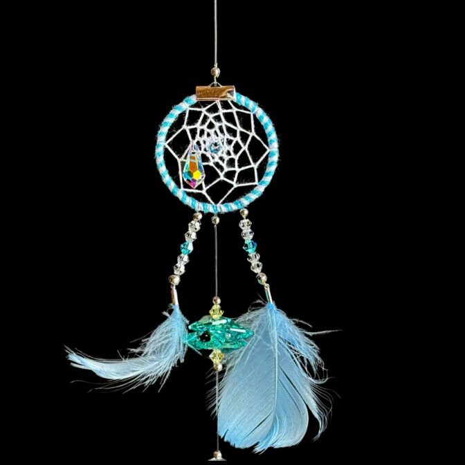 水色の羽付き　ドリームサンキャッチャー/ドリームキャッチャー部分
