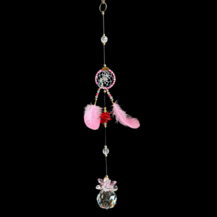 ピンク色の羽付き　ドリームサンキャッチャー