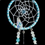 水色の羽付き　ドリームサンキャッチャー/ドリームキャッチャー部分拡大