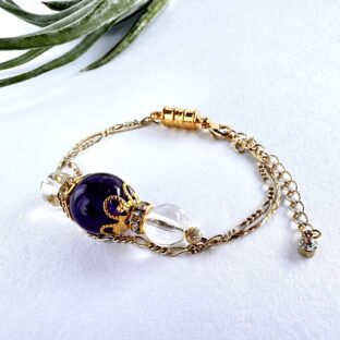 アメジストと水晶の2連マグネット式ブレスレット　