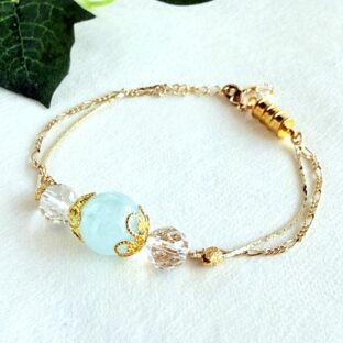 アクアマリンと水晶の2連マグネット式ブレスレット