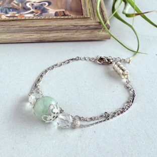 翡翠と水晶の2連シルバーブレスレット　