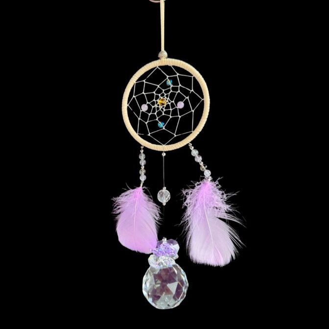 紫の羽根のサンキャッチャー/天然石付き