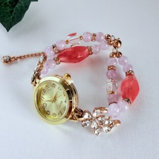 天然石とフラワーチャームのブレスレットウォッチ